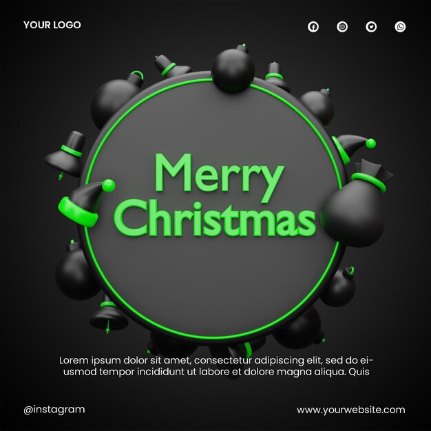Publicar redes sociales feliz navidad icono 3d render