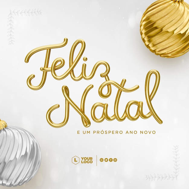 Publicar en redes sociales feliz navidad en portugués plantilla de renderizado 3d para campaña de marketing en brasil