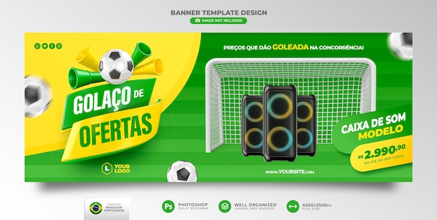 Publicar en las redes sociales ofertas de la copa del mundo en render 3d para campaña de marketing en brasil en portugués