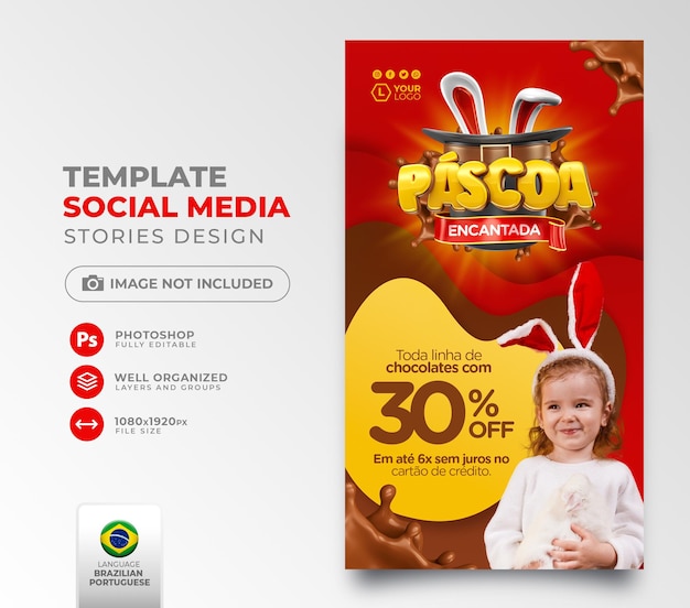 Publicar en las redes sociales semana santa de ofertas en portugués 3d para campaña de marketing en brasil