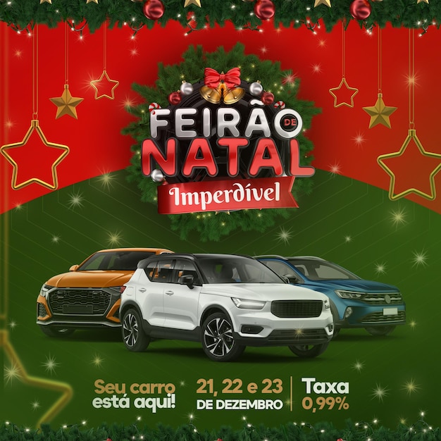 PSD publicar venta de feliz navidad social media n portugués 3d render para campaña de marketing en brasil