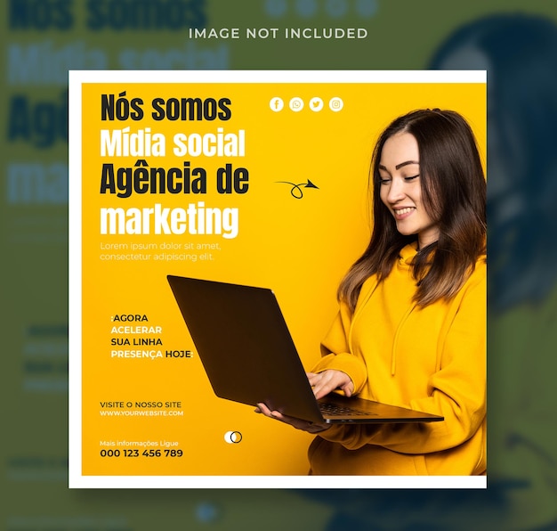 PSD publication et bannière de médias sociaux de promotion d'agence de marketing dans la conception de modèle portugais