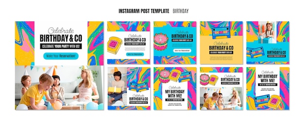 PSD publication instagram colorée de célébration d'anniversaire