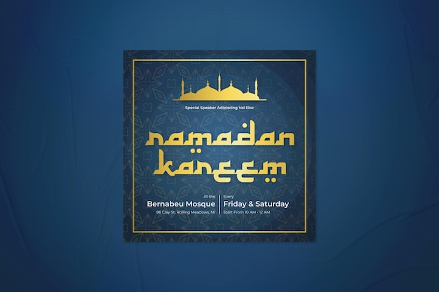 PSD publication instagram du ramadan moderne en or bleu