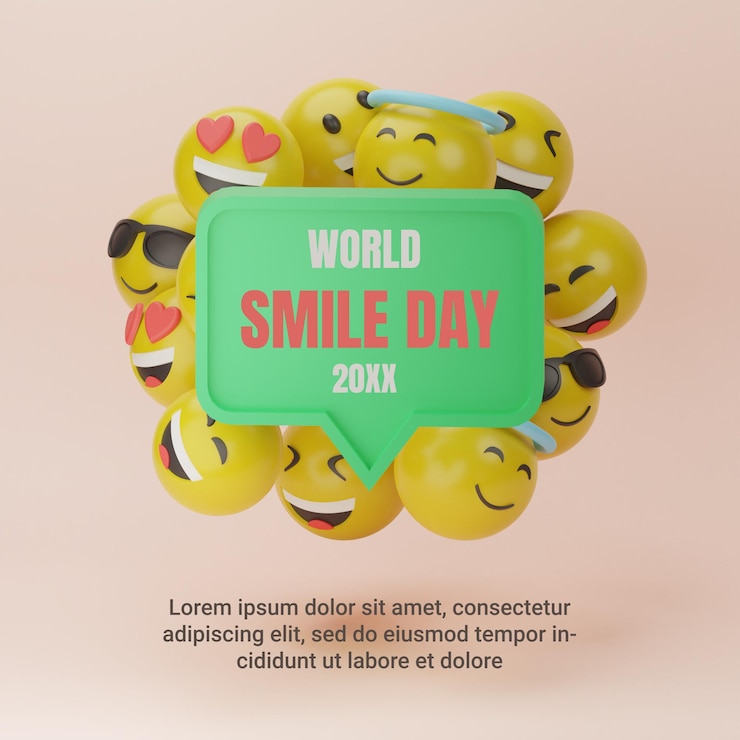 PSD publication instagram de la journée mondiale du sourire émoticône 3d
