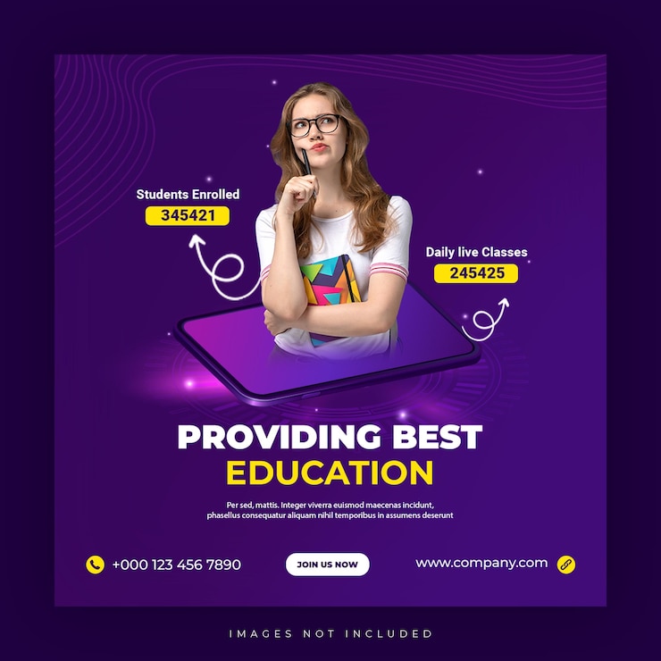 PSD publication instagram sur les médias sociaux de l'éducation en ligne