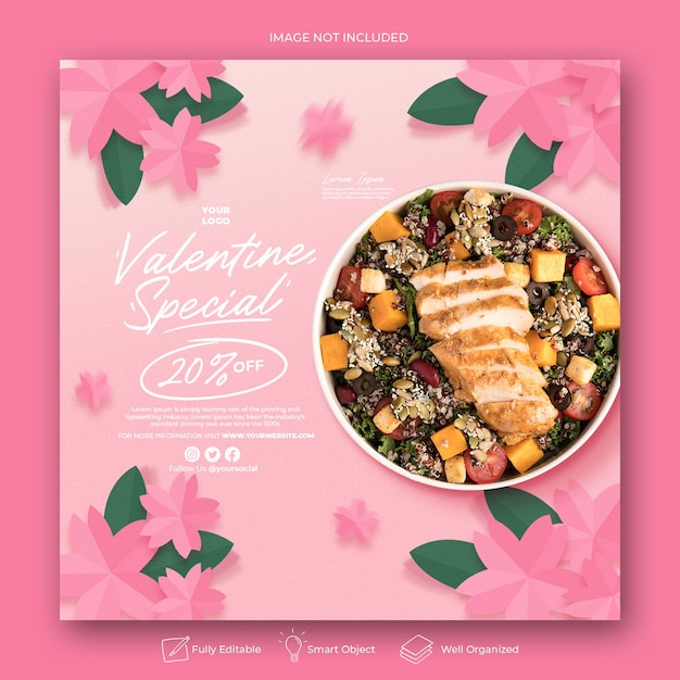 Publication Instagram Sur Les Médias Sociaux Pour La Promotion Du Menu De La Saint-valentin