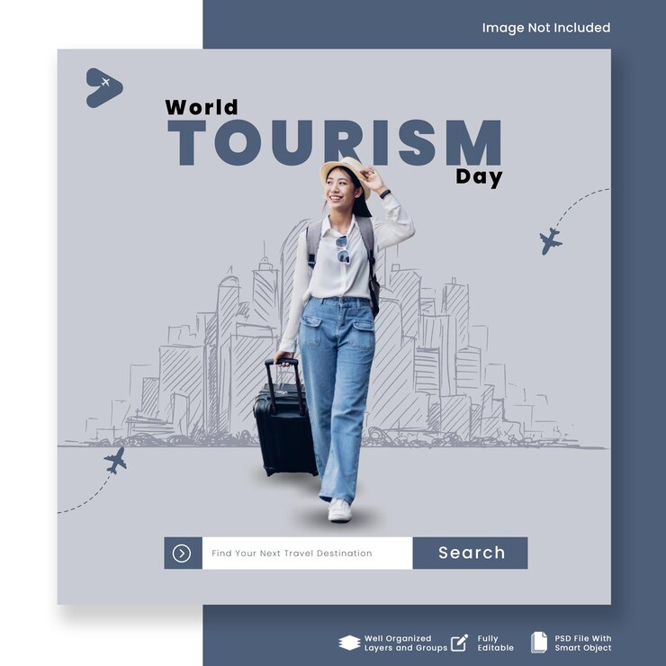 Publication Instagram promotionnelle sur les médias sociaux de la Journée mondiale du tourisme