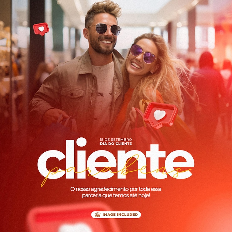 PSD publication de la journée client sur les réseaux sociaux en portugais rendu 3d pour une campagne de marketing au brésil