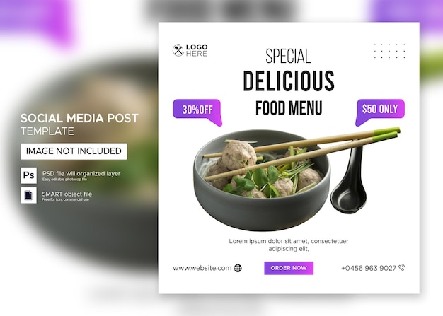 PSD publication de médias sociaux de cuisine asiatique psd premium