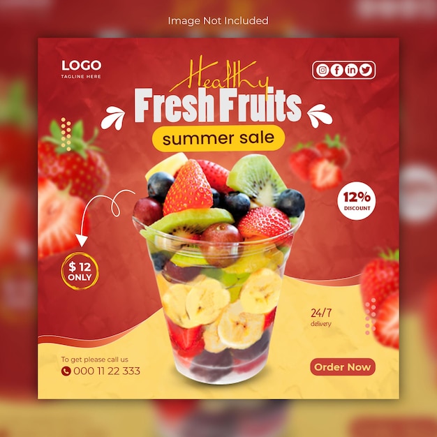 PSD publication sur les médias sociaux de fruits frais pour les soldes d'été