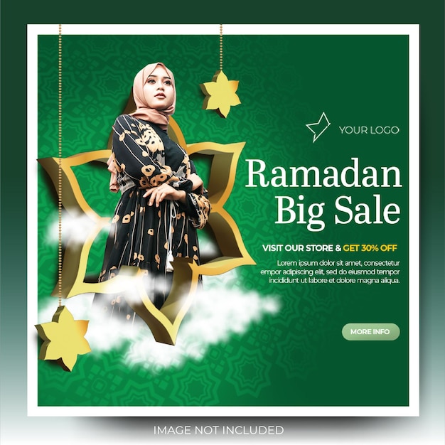 Publication de médias sociaux instagram de vente de ramadan de mode verte vibrante