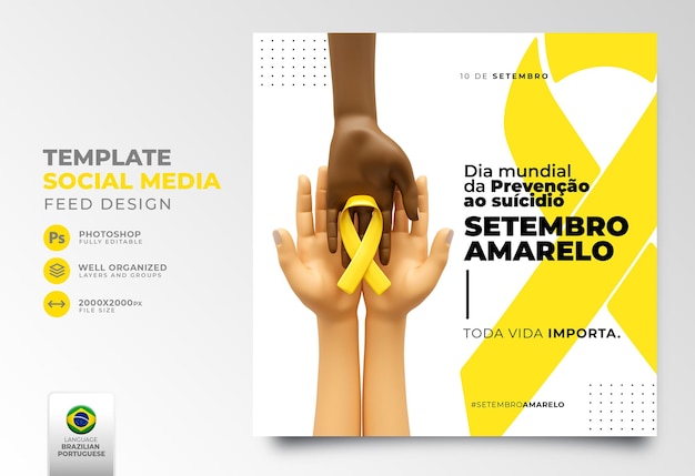 Publication sur les médias sociaux Septembre jaune pour une campagne de marketing au Brésil en rendu 3d