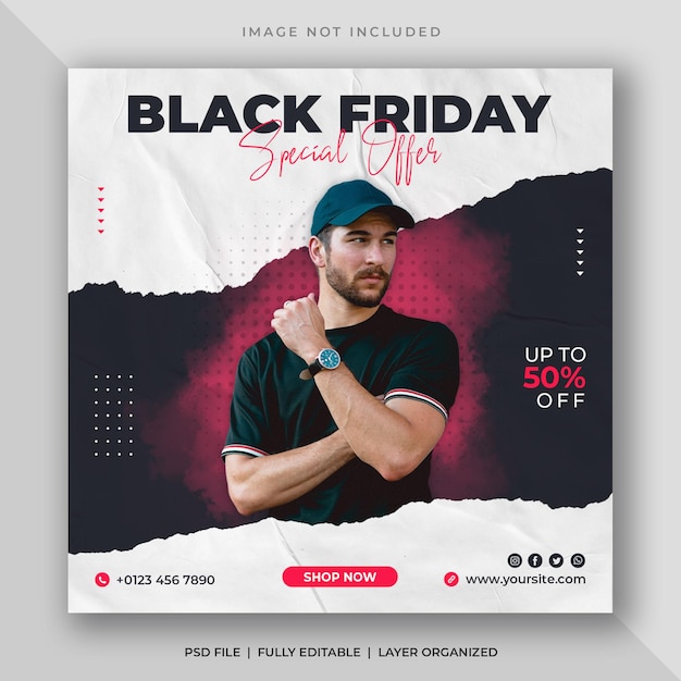 Publication sur les médias sociaux de la vente du vendredi noir ou modèle de flyer carré de bannière instagram