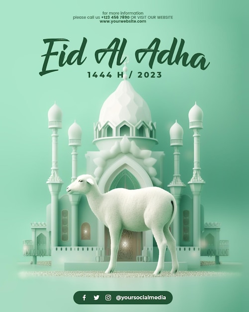 PSD publication de médias sociaux vert pastel 3d eid al adha