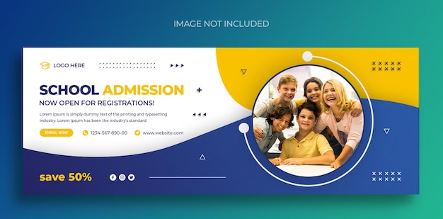 Publication sur les réseaux sociaux d'admission à l'école ou modèle de conception de photo de couverture facebook