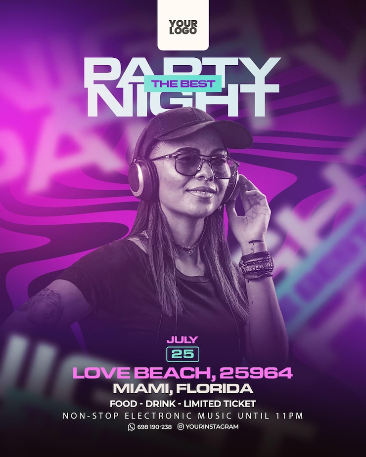 PSD publication sur les réseaux sociaux du flyer de la fête du dj du club