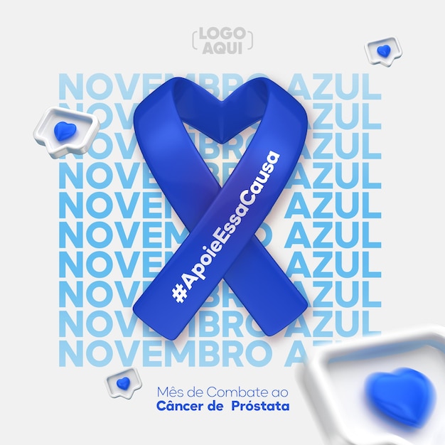 PSD publication sur les réseaux sociaux pour la campagne de novembre bleu en rendu 3d en portugais brésilien