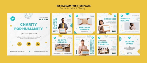 PSD publications instagram d'activité sociale au design plat