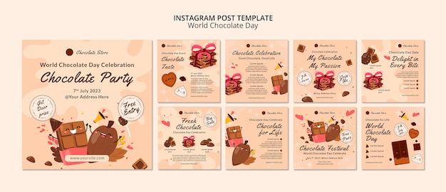 PSD publications instagram de célébration de la journée mondiale du chocolat