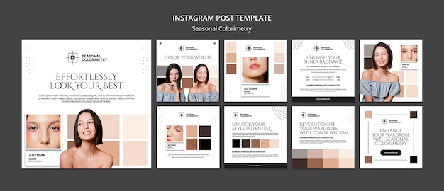 PSD publications instagram de colorimétrie saisonnière au design plat