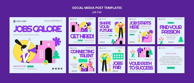 PSD des publications sur instagram sur la foire de l'emploi de flat design