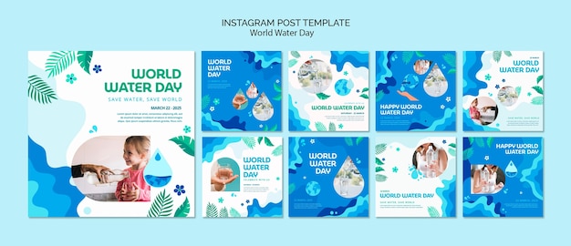 PSD publications instagram de la journée mondiale de l'eau au design plat