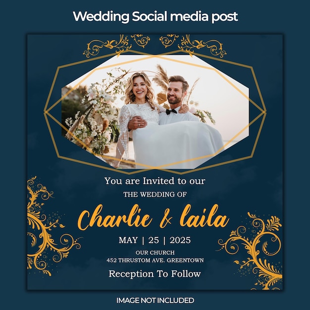 PSD publications instagram pour mariage floral avec feuilles et couple