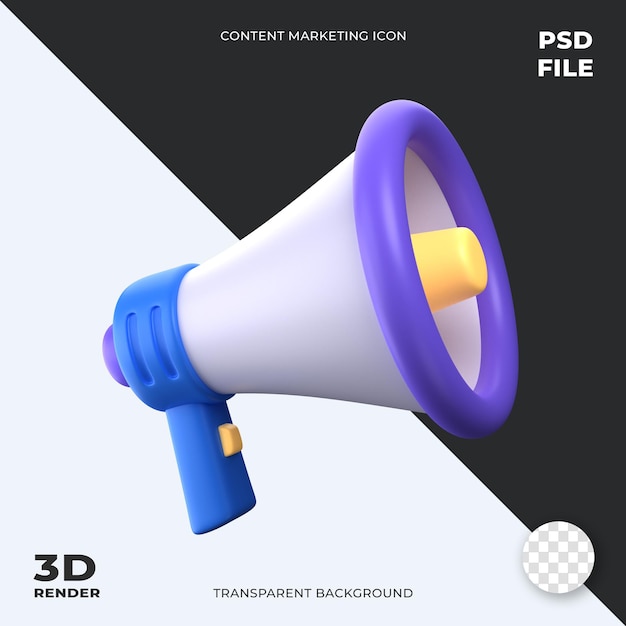 Publicidad de ilustración de icono 3D de megáfono perfecta para la interfaz de usuario de marketing de contenido