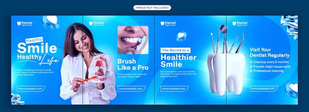 Publicidade da clínica dentária Sorriso saudável Cuidados dentários e exames regulares