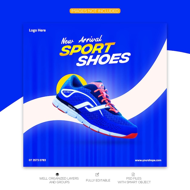 Une Publicité Bleue Et Blanche Pour Une Chaussure De Sport.