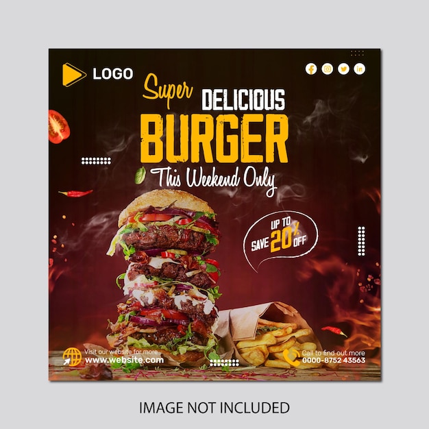 Une publicité pour un hamburger avec les mots super délicieux modèle de conception d'affiche