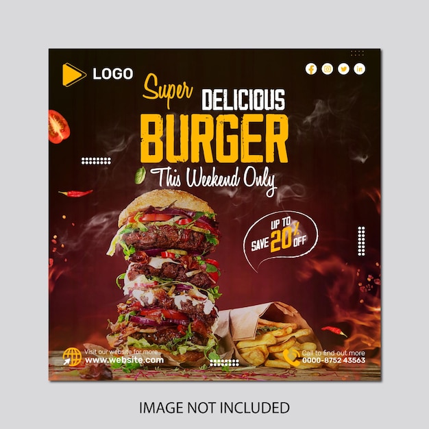 PSD une publicité pour un hamburger avec les mots super délicieux modèle de conception d'affiche