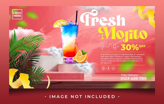 PSD une publicité rose et rouge pour un mojito frais.