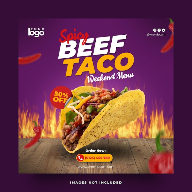 Une Publicité Violette Et Jaune Pour Un Week-end De Tacos Au Boeuf.