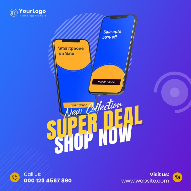 publicités pour téléphones mobiles offre de réduction super vente conception de publication Instagram