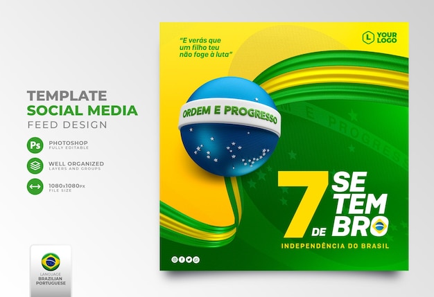 Publier Sur Les Médias Sociaux Le Jour De L'indépendance Du Brésil En 3d Rendu Portugais