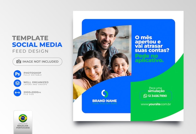 PSD publique empresa de empréstimo de mídia social em português para campanha de marketing no brasil