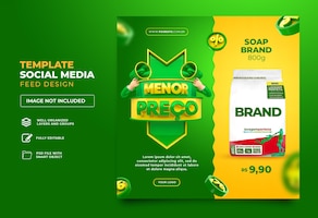 Publique mídias sociais no brasil baixo preço 3d render template design português