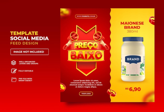 Publique mídias sociais no Brasil baixo preço 3d render template design português