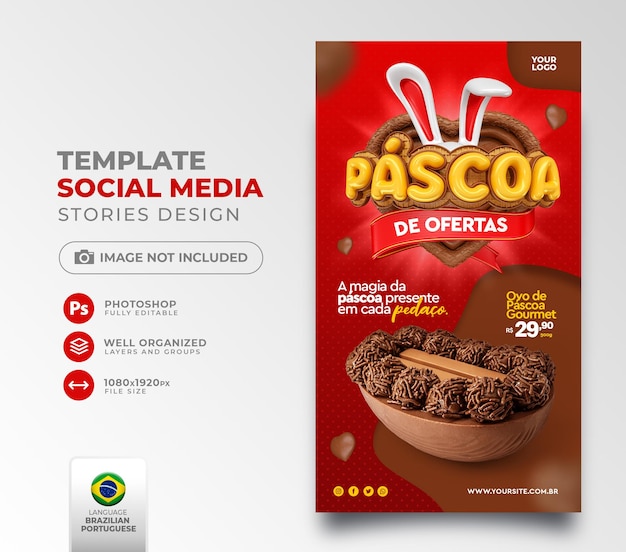 Publique ofertas de páscoa de mídia social no Brasil em 3d render descontos e promoções realistas