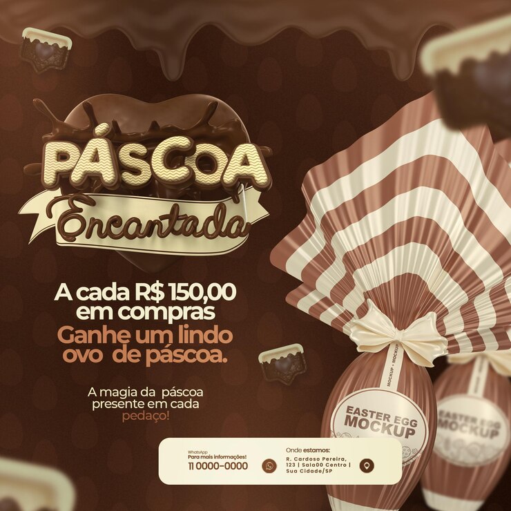 PSD publique ofertas de pascua en redes sociales en brasil en 3d, renderice descuentos y promociones realistas