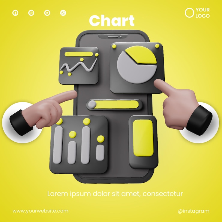 PSD publique la tabla de teléfonos de las redes sociales y la mano con el icono 3d render