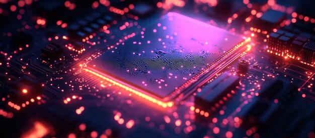 Une puce CPU lumineuse sur une carte de circuit imprimé
