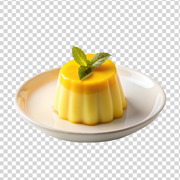 PSD pudding de manga em um prato em branco isolado em fundo transparente