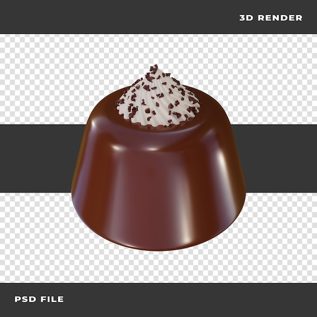 Pudín de chocolate 3d con crema sobre fondo transparente