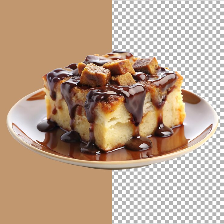 Pudín de pan con salsa de chocolate y caramelo