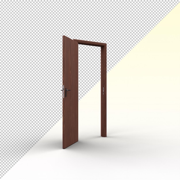 Puerta abierta de roble detallada