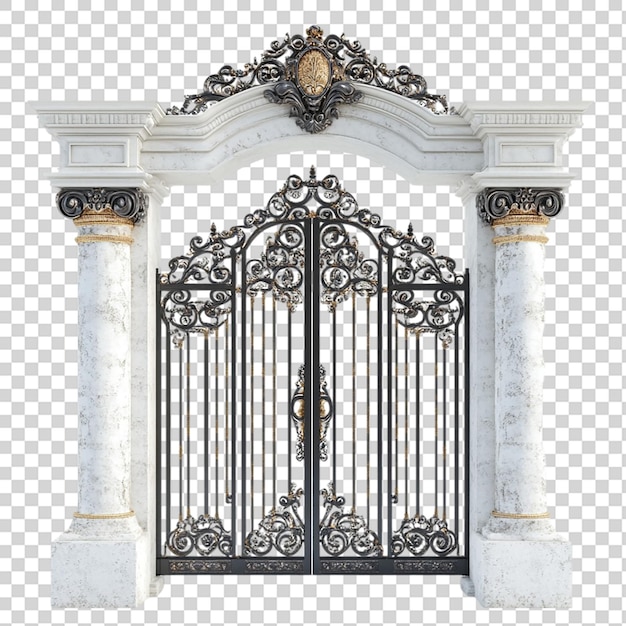 Puerta antigua clásica con pilares aislados en un fondo transparente
