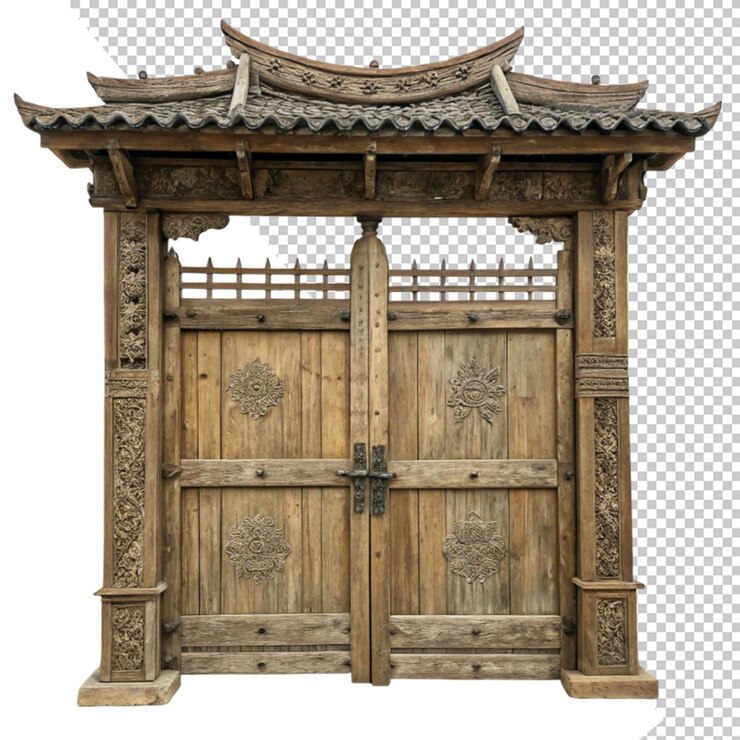 PSD puerta de arco de madera envejecida